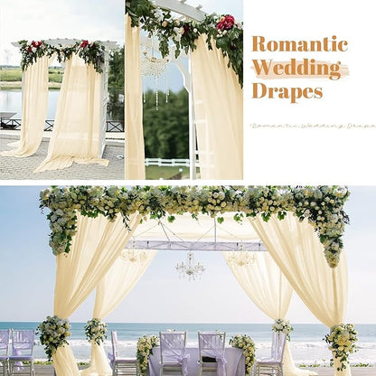 4 Panels Ivory Wedding Arch Draping Fabric Cheesecloth Fabric 35" x20FT Gauze Fabric Arch Drapes for Wedding Reception Sheer Backdrop Photo Background Household Curtain or Out Door Curtain