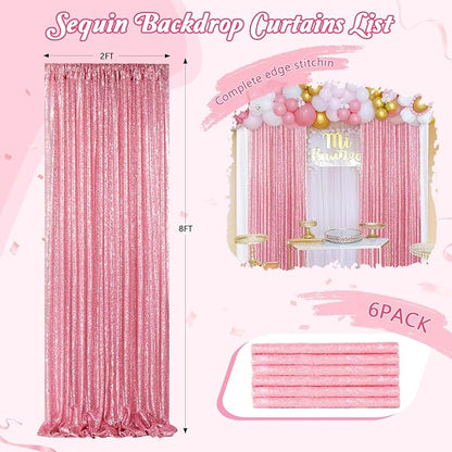 Backdrop Curtains Blush Pink Sequin Photo Curtain 6 Panels 2ftx8ft Glitter Birthday Wedding Engagement Baby Shower