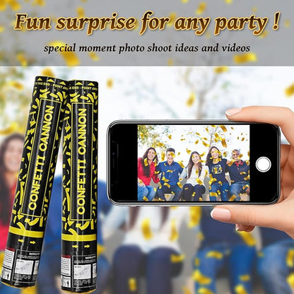 Gold Confetti Cannons 12 Pack - 12 inch Party Poppers with Gold Foil Confetti for Weddings, Birthdays, Graduations, Christmas, New Year Eve Party Supply
