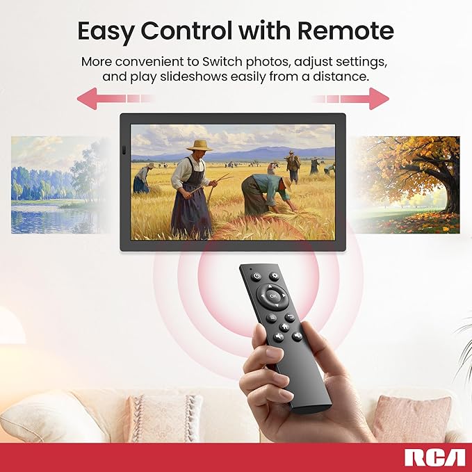 RCA 21.5" Large WiFi Digital Picture Frame Electric Uhale Frames with Remote Control 32GB Memory, 1920 X 1080P FHD IPS No Touch Screen, Support Wall Mount, Auto Rotate, Instantly Share Photos Videos