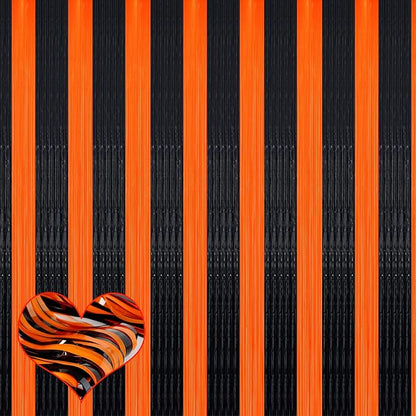 4 Pack Black Orange Fringe Curtain Backdrop, 3.2Ft x 6.6Ft Metallic Tinsel Foil Fringe Streamers Curtains Background for Photo Booth Birthday Baby Shower Party Thanksgiving Christmas Decorations