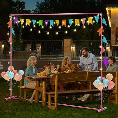 Walensee 7.9FTx6.6FT Pink Wedding Arch Backdrop Stand, Adjustable Square Metal Arch Frame for Ceremony Party Birthday Baby Shower Bridal AnniversaryGarden Balloon Photo Decoration