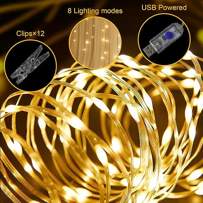 Fomcet Champagne Tulle Backdrop Curtains with Lights String 10FT X 10FT Sheer Curtain with Lights Tulle Curtains Backdrop for Wedding Birthday Party Photo Shoot (2 Panels 5x10FT)