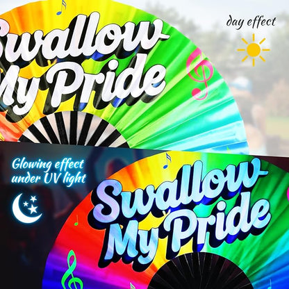 SYNTECSO Folding Hand Fan for Rave, Popping Fan for Line Dancing, Drag Queen, Women and Men Gift，Chinese Japanese UV Glow Clack Fan for Parties, Music Festivals, EDM and Decoration