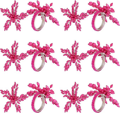 Napkin Rings Set of 12 for Dining Table Decoration Parties Everyday Metal Napkin Holder Leaf Pink (Pack of 12)
