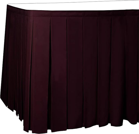 Ultimate Textile Pleat Polyester Fabric Table Skirt - Machine Washable Flame Resistant with Clips for Events, Weddings & Trade Shows, Cut & Sewn in Paterson, NJ - Burgundy, 17' Box Pleat
