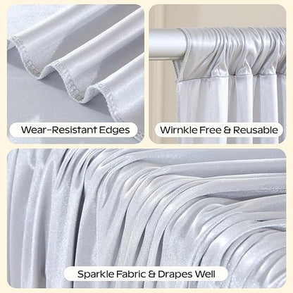 Silver Glitter Backdrop Curtain for Parties Wedding,10Ft x 10Ft Satin Shimmer Photo Backdrop,Non-Wrinkle Sparkle Drapes for Backdrop,Back Drop for Photography, Birthdays,Weddings,Prom