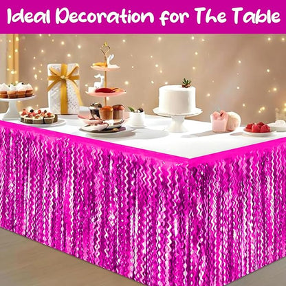 6 Pack 29 x108 Inch Rose Red Wave Foil Fringe Table Skirts Metallic Banner for Tinsel Streamer Garland Backdrop for Parade Floats, Mother's Day, Easter, Wedding, Birthday Party Decoration