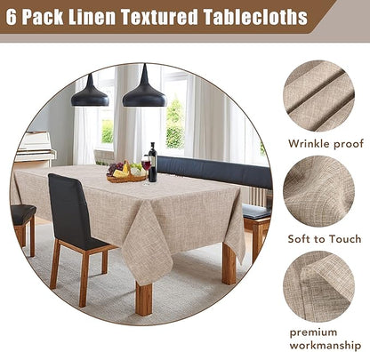 Fitable Faux Linen Tablecloths Rectangle 60 x 120 Inch - 6 Pack Neutral Table Clothes for 8 Foot Tables, Nature Faux Burlap Table Covers for Wedding, Party, Farmhouse, Banquet, Buffet
