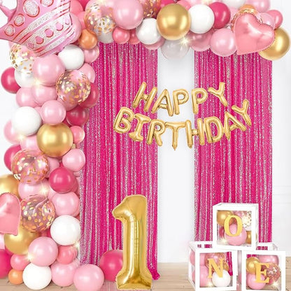 Iridescent Hot Pink Curtains Sequin Backdrop for Wedding Party - 2FT x 8FT Photo Background Backdrop Sparkly Baby Shower Decorations 4 Pcs