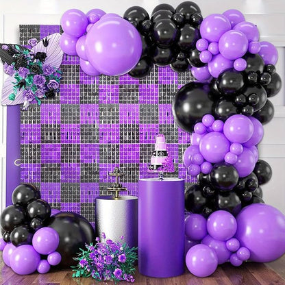 12PCS Black Purple Shimmer Wall Backdrop, Square Sequin Photo Backdrops Panel, Glitter Wall Background for Birthdays, Weddings, Christmas, Engagements, Halloween Party Decor (3FTx4FT)