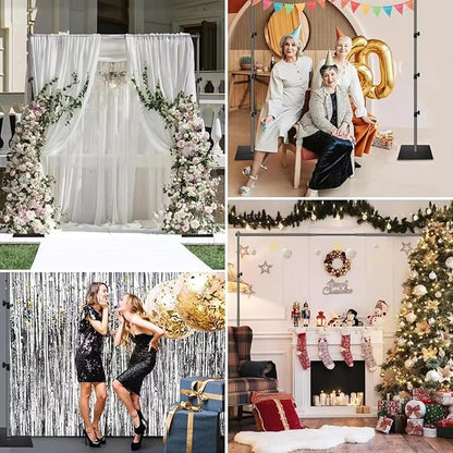 Pipe and Drape Backdrop Stand Kit, 6.5ft x 10ft Adjustable Photo Background Stands with Metal Flat Base for Photography, Birthday Parties, Wedding, Video Studio