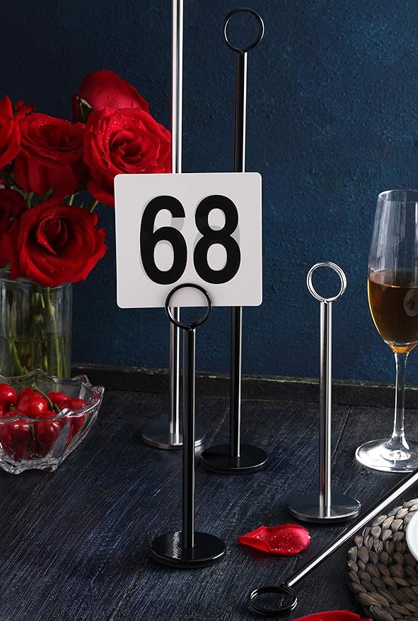 New Star Foodservice 27709 Ring-Clip Table Number Holder/Number Stand/Place Card Holder, 8-Inch, Set of 12, Black Finish