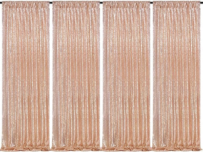 Rose Gold Sequin Backdrop Curtains Panels 4 Pieces 2FTx8FT Wedding Backdrop for Bridal Shower Brithday Party Decor