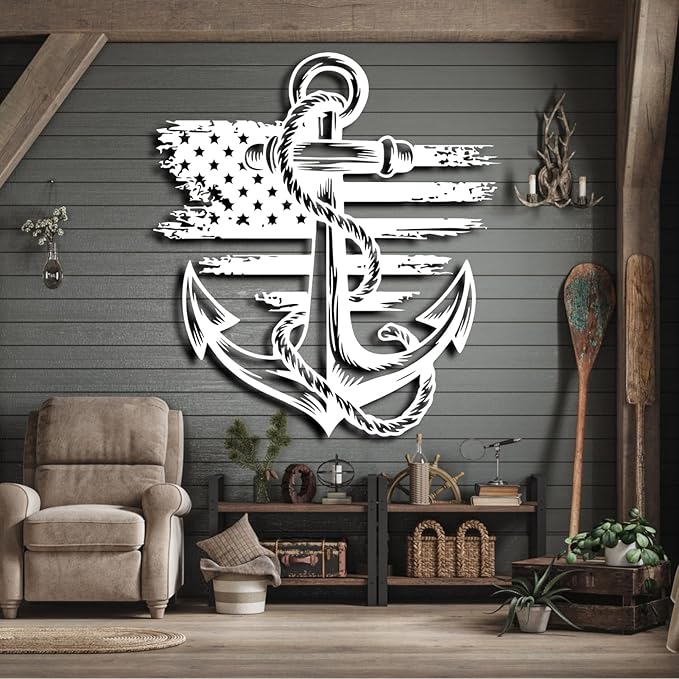Metal Anchor Wall Decor, Anchor Metal Sign, Metal Anchor Decor, Anchor Metal Wall Art, Metal Nautical Wall Decor, Metal Wall Decor Coastal, Anchor Wall Decor (silver, 19L" x 17"W / 47 x 43 cm)