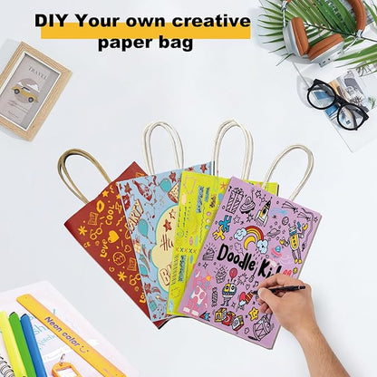 25 Pack Small 5.9x3.1x8.25 Inch Red Kraft Paper Gift Bags with Handles for Bulk Shopping, Retail, Craft, Party Favors, Wedding, Grocery & Sacks