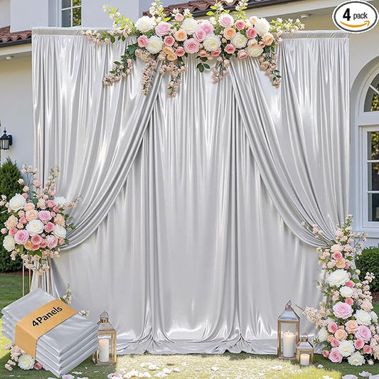leegleri 20x10ft Thick Silver Glitter Backdrop Curtain Panels for Parties, Wrinkle Free Sequin Sparking Photo Backdrop Drapes, 4 Panels 5x10ft Shimmer Back Drop Cloth for Wedding Birthday Photography