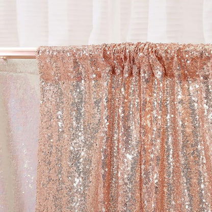 Poise3EHome Rose Gold Sequin Backdrop, 20Ft x 10Ft Glitter Photography Background Curtains for Party Baby Shower Wedding Birthday Christmas Thanksgiving Halloween Decoration