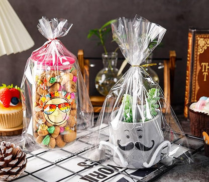 NPLUX 100 Pack Cellophane Bags Small Plastic Cookie Bag Clear Treat Bags with Twist Ties for Small Gift Party Favors, Bakery, Candy, Popcorn (8×11In)