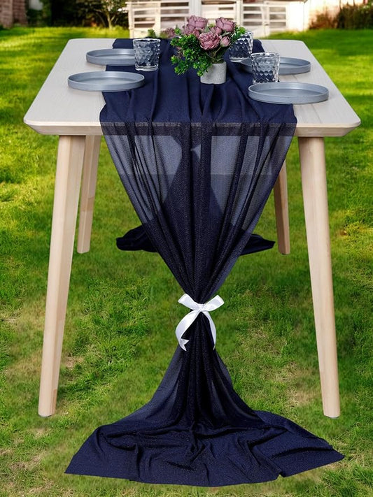 MDS Halloween Chiffon Table Runner - 25 Pack, 29 x 170 Inches, 14ft Each - Sheer Spooky Table Runners for Haunted House Parties, Trick-or-Treat Tables, Witchy Décor, Wedding & Events - Navy Blue