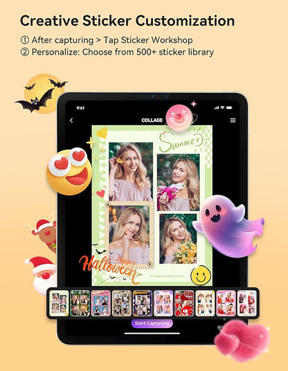 Portable Photo Booth Stand Compatible with 10.2"-12.9" iPad, Large Light Box Music Sync Metal Selfie Photobooth Machine Cyratok Software Control for Events,Rentals & Business Use(Flight Case)