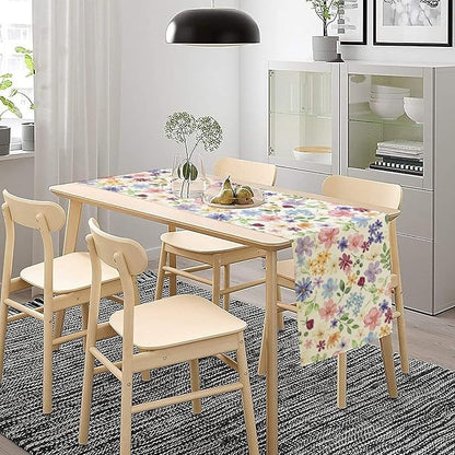 Floral Decorative Table Runner, Watercolor Floral Botanical Rustic Modern Style Pattern Printed Long Table Runner for Restaurant Kitchen Party,13in（33cm） W * 120in（305cm） L