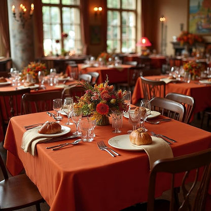 sancua Thanksgiving Square Tablecloths 85x85 Inch Rust, 2 Pack Fabric Fall Table Cloth for Square or Round Tables, Burnt Orange Washable Polyester Table Cover for Dinner, Holiday Party, Display Tables