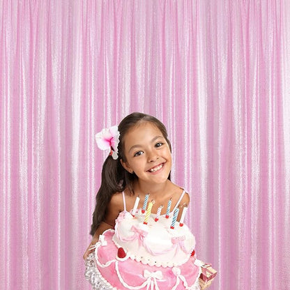 Sugargirl Matte Pink Sequin Backdrop Curtain 4 Panels 2FTx8FT Glitter Pink Background Drapes Sparkle Photography Backdrop for Party Wedding Birthday Wall Decoration