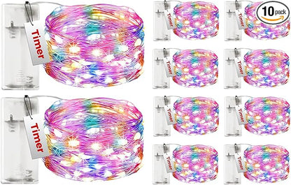 btfarm 10 Pack Fairy Lights Battery Operated with Timer, 10FT 30LED Twinkle Lights Waterproof, Copper Wire Christmas String Lights Battery Powered for Indoor Outdoor Wedding Party Holiday Decorations