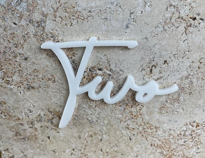 Cursive Wedding Table Number SET, DIY thin modern Black or White acrylic cutouts with silicone glue included. Words only, no backing (One - Twenty, Gloss White)