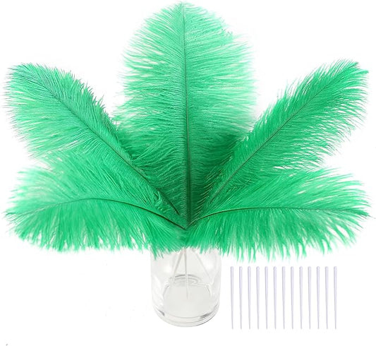 SOGUGOM Green Craft Ostrich Feathers - 30PCS 6-8 inch Mini Ostrich Feathers Kit for Kindergarten Crafts, Hats and Mardi Gras(Green)