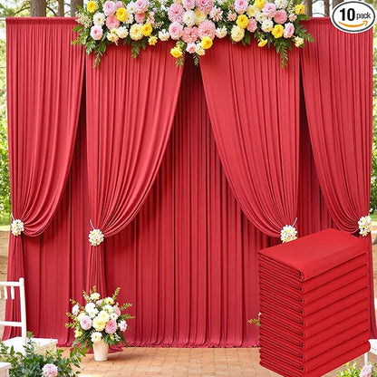 50ft x 15ft Red Wrinkle Free Backdrop Curtains for Parties,Silky Polyester Fabric Wedding Ceiling Drapes, 10 Panels 15ft Photo Back Drop Drapes for Baby Shower Photography Stage Background Cloth