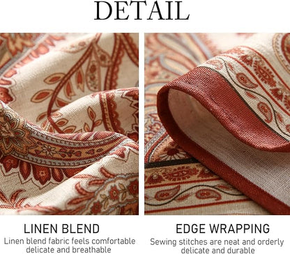 ISAENNE Designer French Red Round Tablecloth,Fall Linen Table Cloth with Cashew Pattern,Stain Proof Decor Tablecloths for Dining Thanksgiving Kitchen Christmas,Diameter 67"-Chauffrey D
