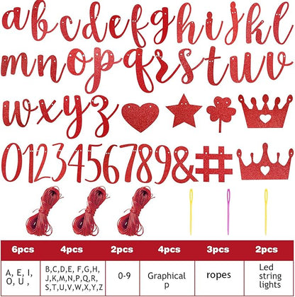 TaoBary 167 Pcs DIY Banner Kit Happy Birthday Glitter Banner Customizable Glitter Make Your Own Kit 162 Letters Symbols and Numbers 3 Rope for Birthday Halloween Wedding Christmas(Red)