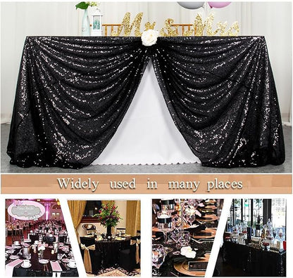 ShinyBeauty 2 Pack 72x72 Inch Black Sequin Tablecloths - Elegant Square Glitter Tablecloth Overlay for Halloween, Wedding, and Birthday Decor