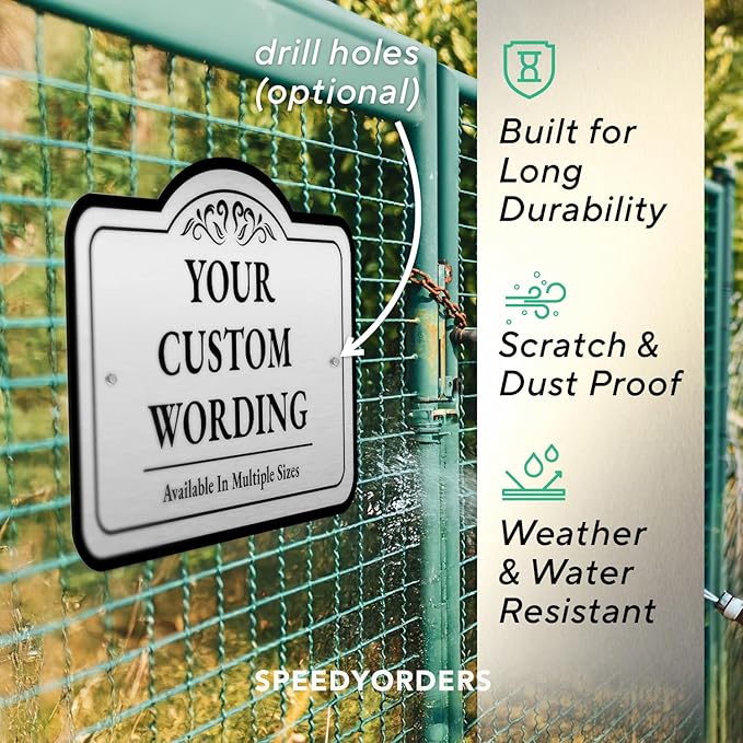 Custom Decorative Outdoor Metal Sign - Personalized Aluminum Driveway Sign, Waterproof, Made in USA - Design 1 Metallic Silver 24x18 In