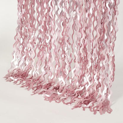 4 Pack 3.3x6.6ft Pink Tinsel Curtain Party Backdrop - Wavy Foil Fringe Curtain Party Streamers for Girl Princess Bachelorette Disco Party Decorations
