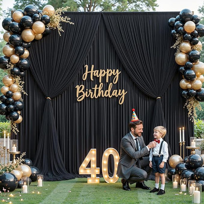 Black Tulle Backdrop Curtain for Parties Wedding,5ft x 10ft Wrinkle Free Curtain Backdrop,2 Layer Drapes for Backdrop,Polyester Wedding Back Drop for Bridal Shower Birthday Baby Shower Photography