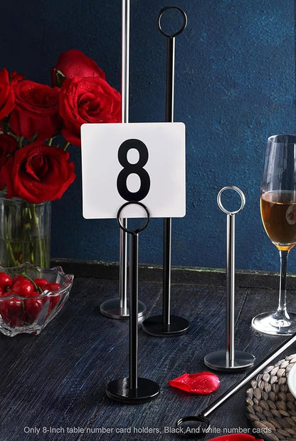 New Star Foodservice 27693 Ring Clip Table Number Card Holders, w/Number Cards, 1 to 24, Set of 24, 8-Inch, Black Stand