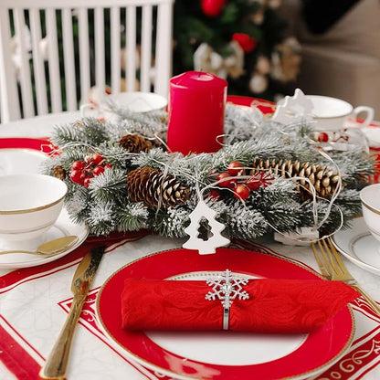 Patelai 100 Pieces Snowflake Napkin Rings Thanksgiving Christmas Napkin Holders Exquisite Household Rhinestone Napkin Rings Set for Christmas Wedding Dinner Party Table Decoration (Silver)