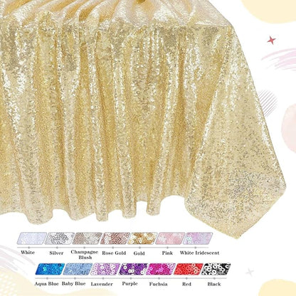 QueenDream Party Tablecloth Light Gold - 90x156 Inch Sequin Fabric Table Cloths Rectangle Cover Birthday Parties Holiday Decorations