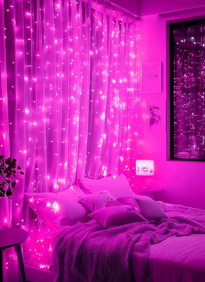 Brightown 300 LED Fairy Curtain Lights, 9.8ft x 9.8ft Curtain String Lights, USB Plug in 8 Lighting Modes LED Christmas String Hanging Lights with Remote for Bedroom Indoor Outdoor Weddings Party Xmas