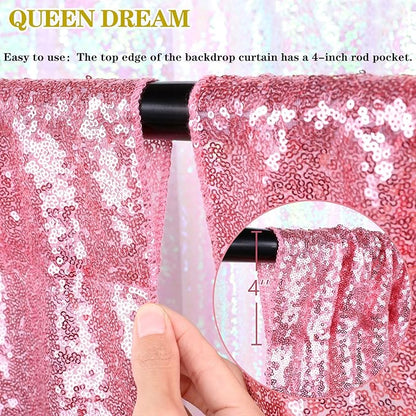 Blush Pink Sequin Backdrop 2 Panels 2FTx8FT Glitter Backdrop Curtain for Baby Shower Wedding Party Decorations