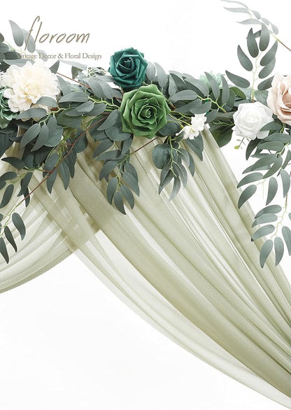 Floroom Wedding Arch Draping Fabric 2 Panels 20Ft Sage Green Chiffon Fabric Drapes Arbor Drapery Wedding Ceremony Reception Swag Decorations