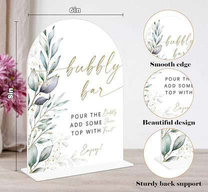Acrylic Wedding Signs, Greenery Theme Bubbly Bar Sign, Wedding Reception Signage, Bridal Shower Table Decor with Stand, Engagement, Anniversary, Newlywed Events and Parties Supplies, 04