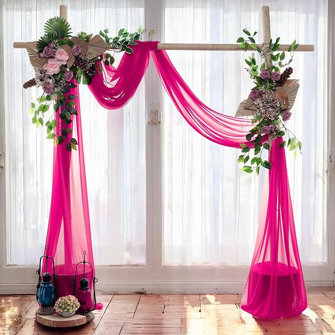 MDS Halloween Chiffon Draping Fabric - 2 Panel, 30" Wide x 30ft Long - Sheer Spooky Arbor & Canopy Drapery for Haunted House Backdrops, Party Ceilings, DIY Costumes & Themed Events - Hot Pink