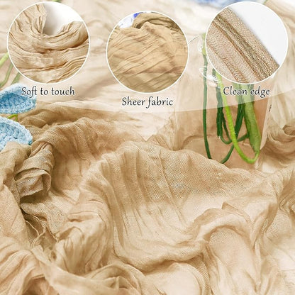 Cheesecloth Table Runner 10FT (35x120 Inch) - 10 Pack Nude Boho Gauze Fabric Cheese Cloth Table Runner Rustic Sheer Table Runners Cheesecloth for Wedding, Bridal Shower, Birthday Party Decor