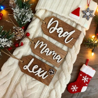 2Pcs Personalized Christmas Stocking Name Tags Custom Wooden Stocking Name Tag Customized Letters Tags Custom Xmas Stockings Hanging Tag Gifts for Christmas Stockings