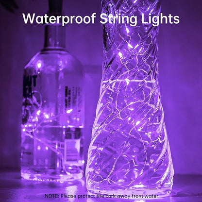 Aluan Wine Bottle Lights with Cork 10 Pack 20 LED Waterproof Halloween Fairy Light Battery Operated, Mini LED Cork Lights for Liquor Bottles Wedding Table Decor Party Jar Bar Table Decoration, Purple
