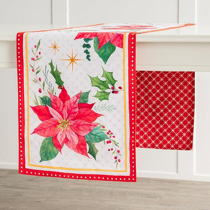 Maison d' Hermine Table Runner 100% Cotton Double Layer Table Runners 108 inches Long for Thanksgiving Christmas Decorations Home Kitchen Dining Party Wedding (Poinsettia Christmas, 14.5" x 108")